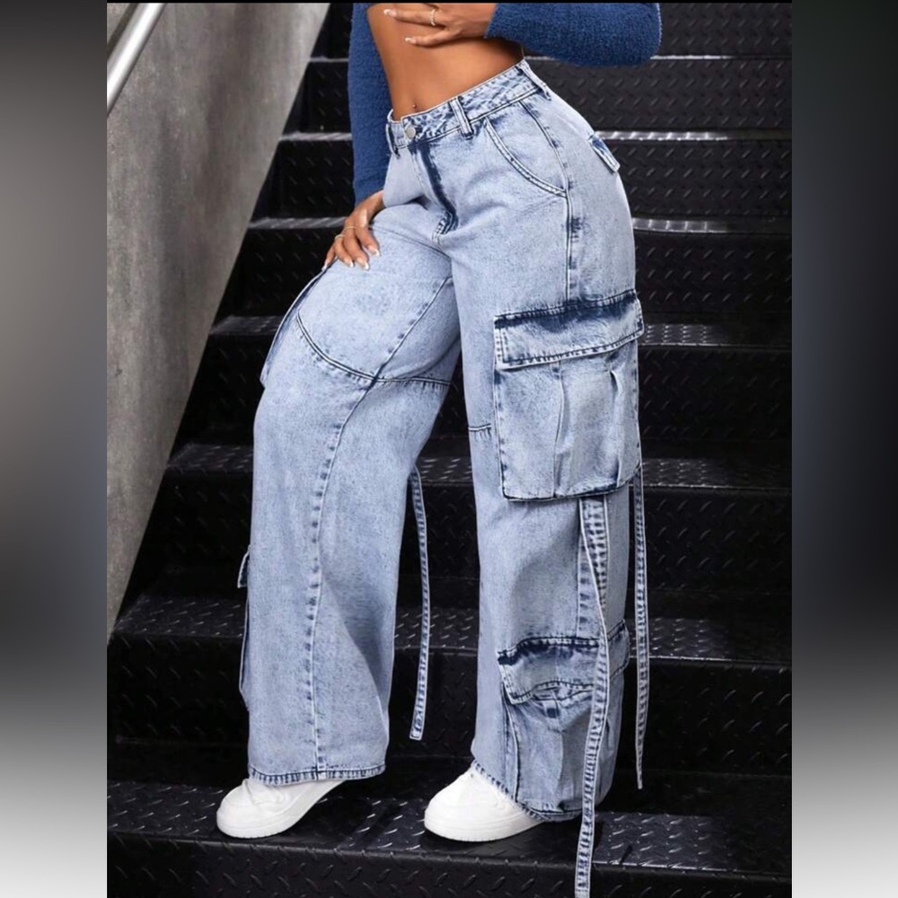 Water Washed Cargo Jeans New